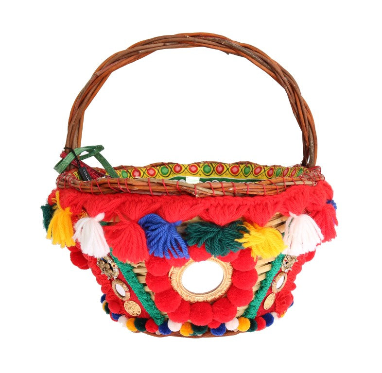 Borsa con pon pon in cristallo di paglia AGNESE multicolore