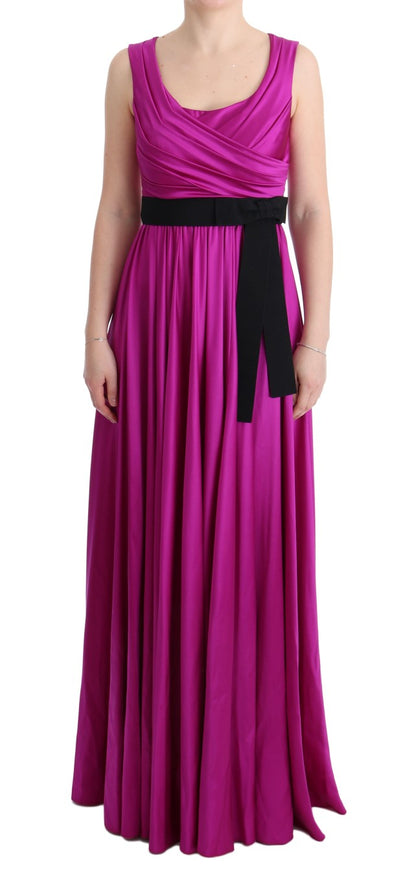 Robe longue droite en soie stretch rose