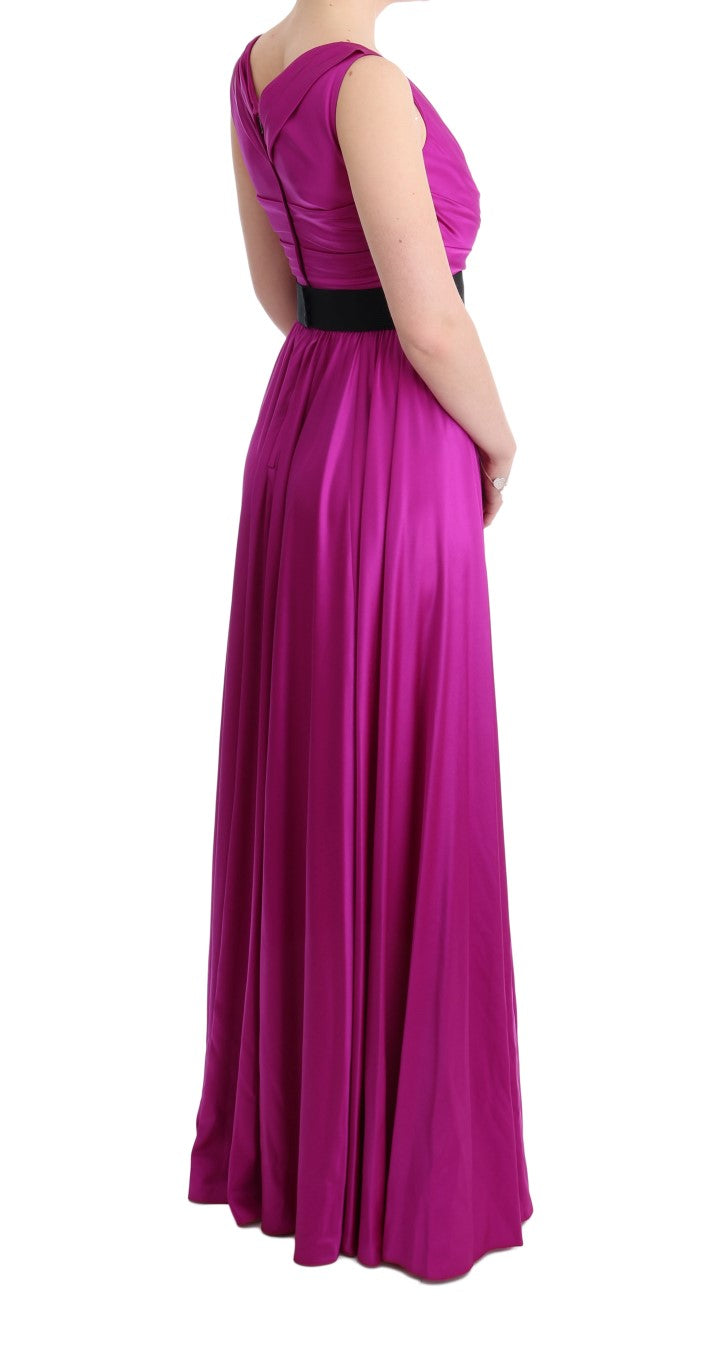 Robe longue droite en soie stretch rose