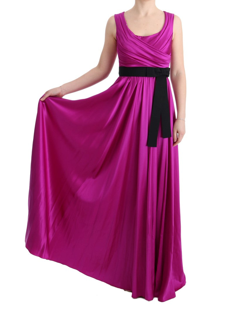 Robe longue droite en soie stretch rose