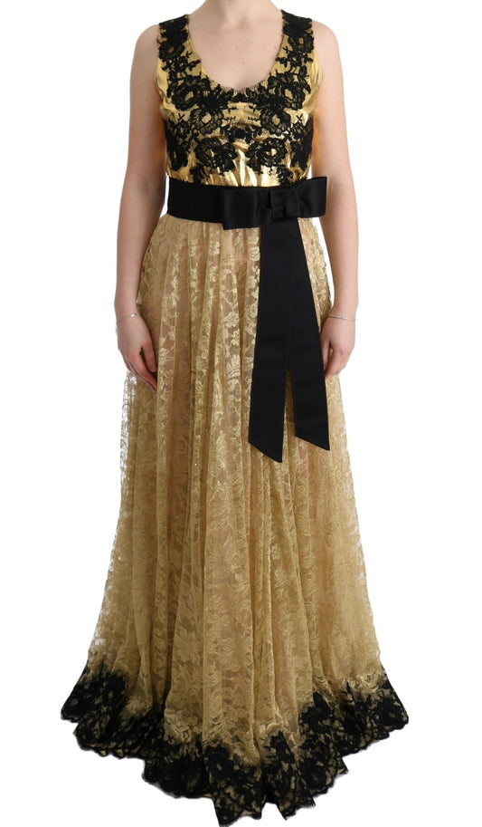 Goldschwarzes Spitzenkleid mit Blumenmuster