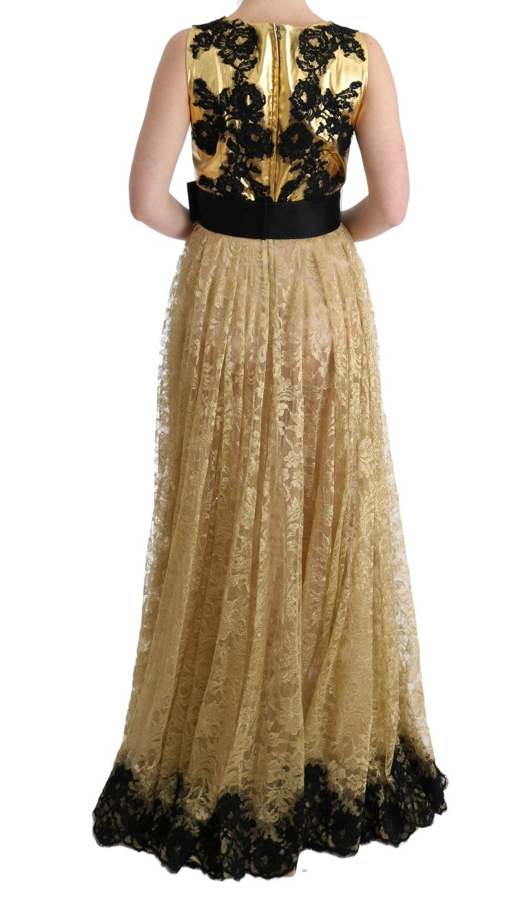 Goldschwarzes Spitzenkleid mit Blumenmuster