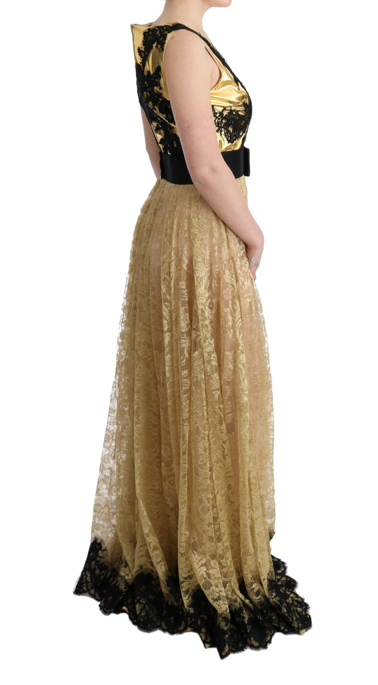 Goldschwarzes Spitzenkleid mit Blumenmuster