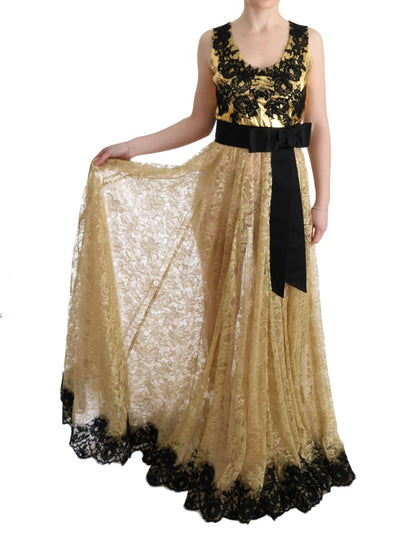 Goldschwarzes Spitzenkleid mit Blumenmuster