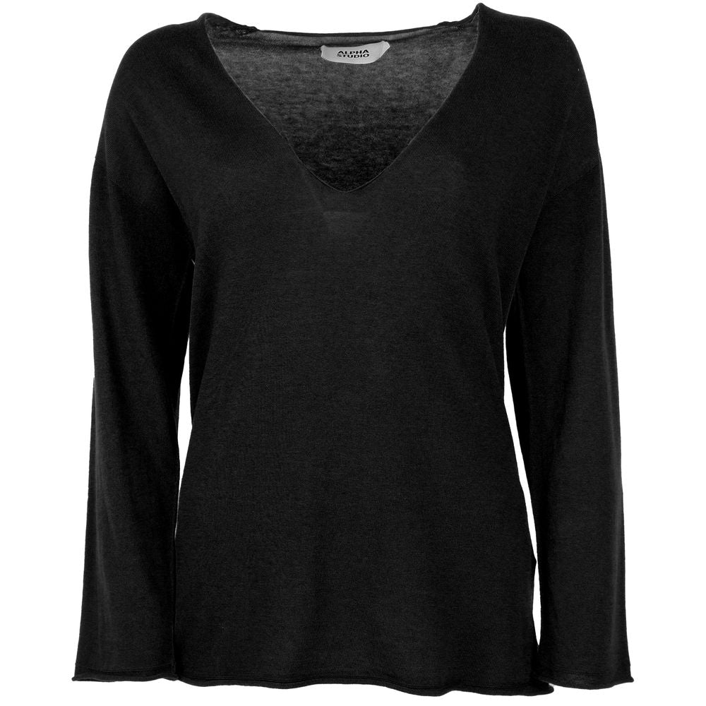 Alpha Studio Black Cotton Sweater