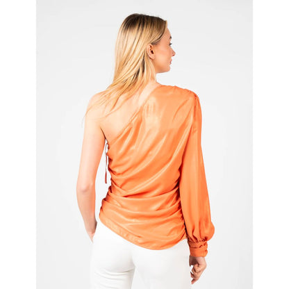 Schicke orangefarbene laminierte Bluse