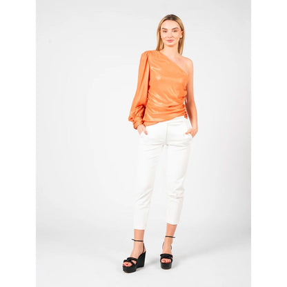 Schicke orangefarbene laminierte Bluse