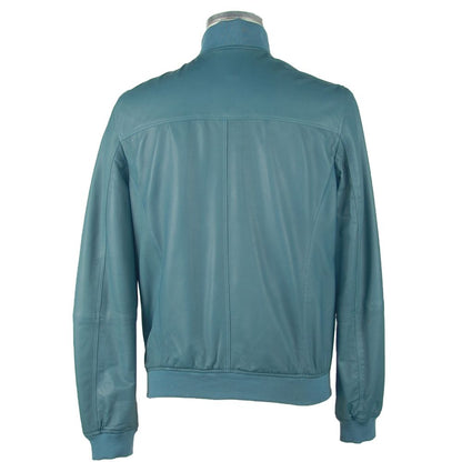 Blaue Lederjacke