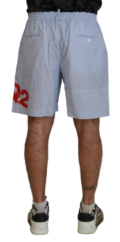 Light Blue Striped Printed Logo Print Casual Shorts