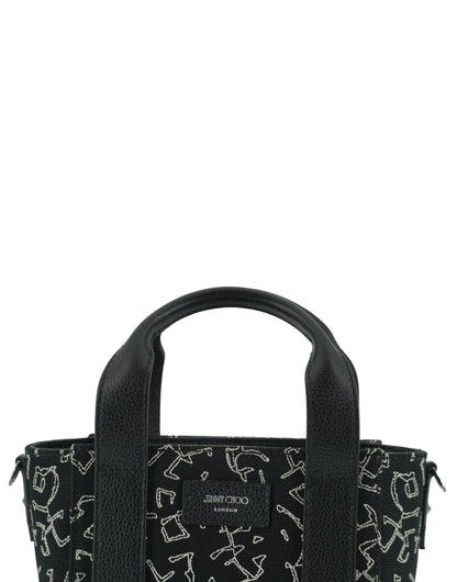 Black Leather and Canvas Small Tote Bag