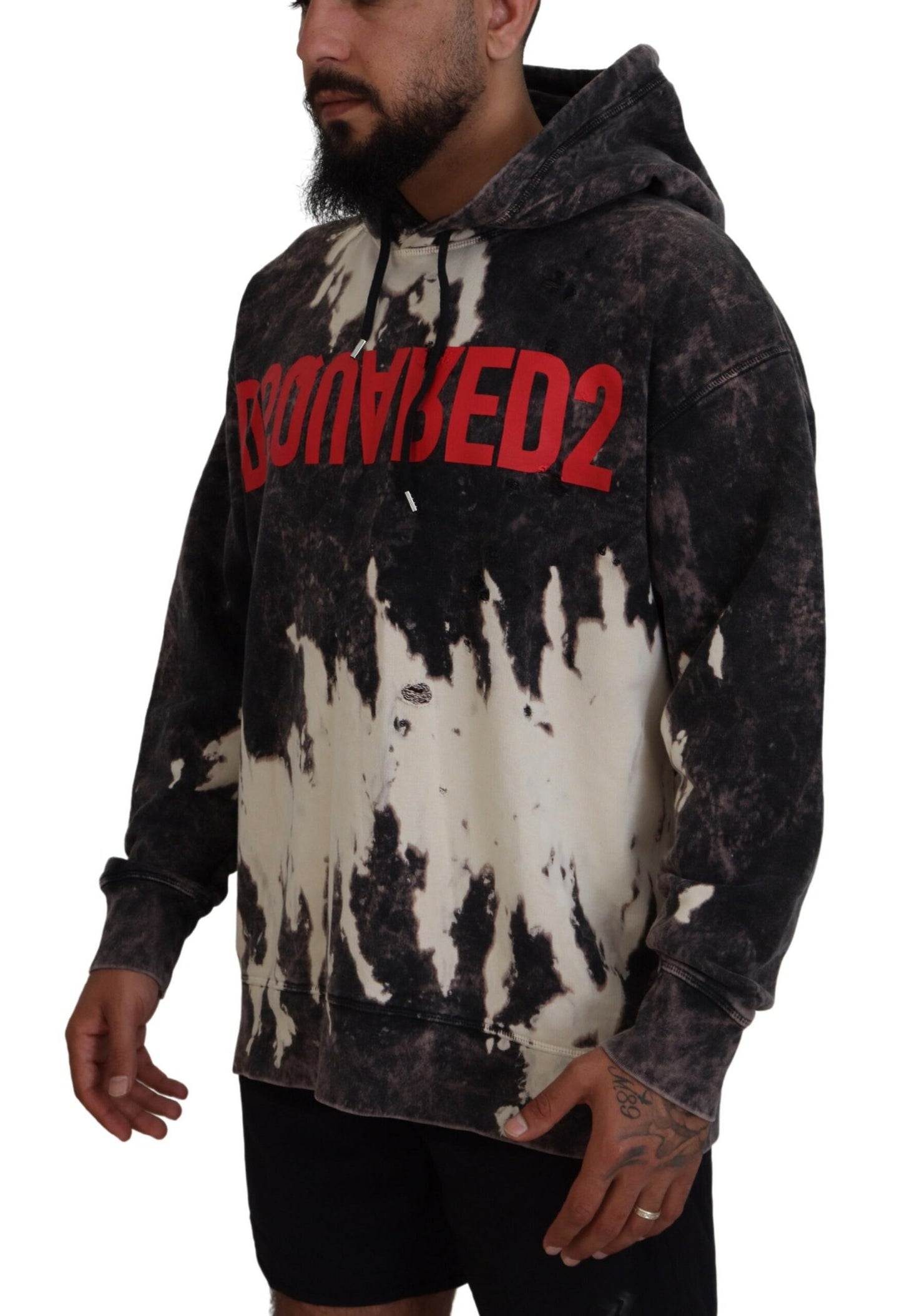 Dsquared² Gray Wash Hooded Printed Men Pullover Sweater