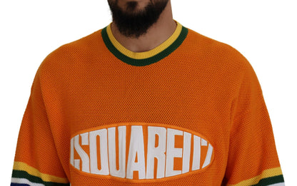 Dsquared² Orange Printed Long Sleeves Men Pullover Sweater