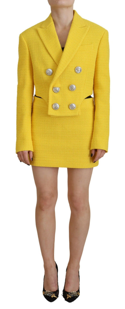 Dsquared² Yellow Double Breasted Mini Suit Blazer Skirt Set