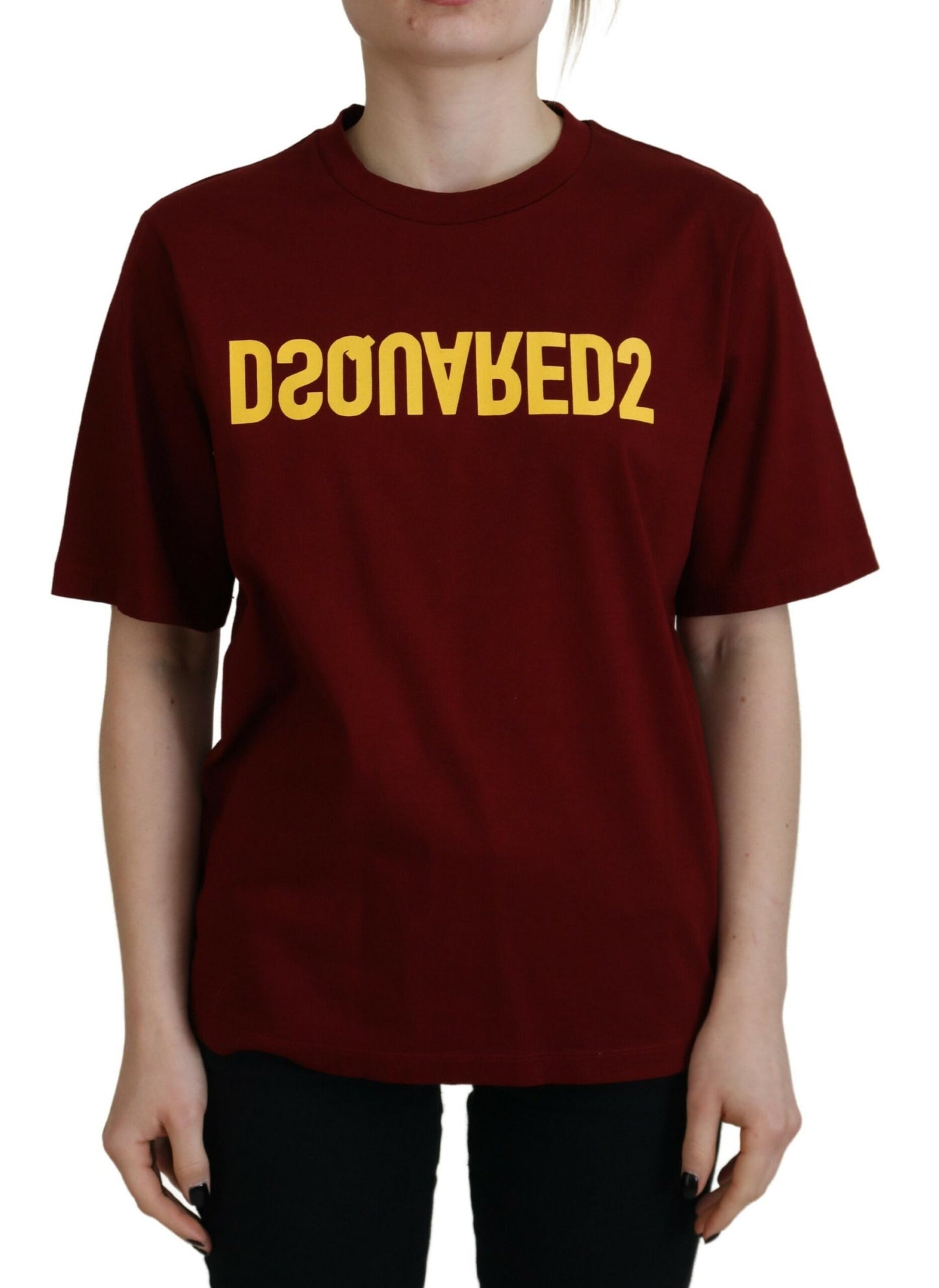 Maroon Logo Cotton Crewneck Short Sleeve Tee T-shirt