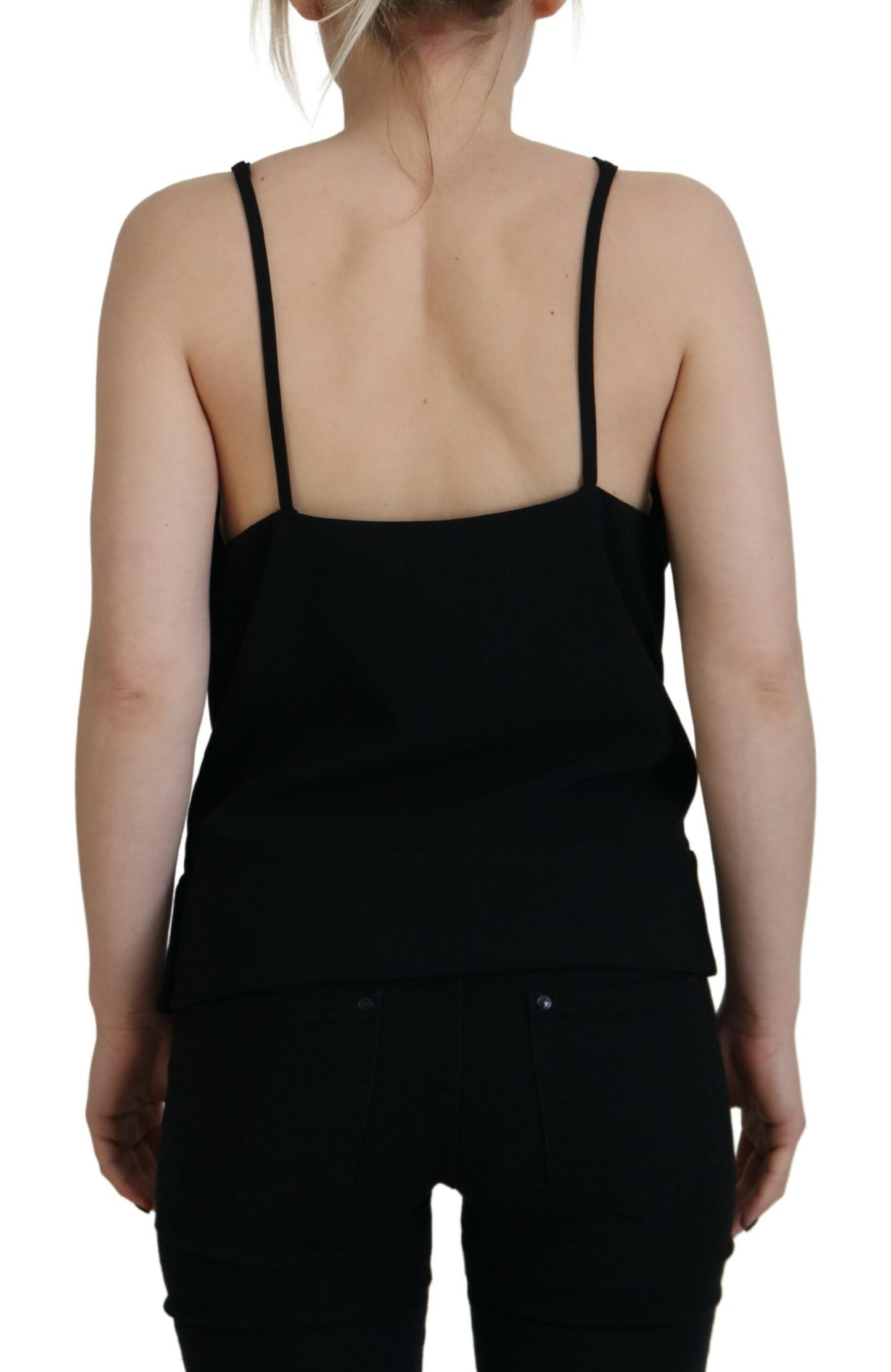 Black Embellished Deep V-neck Sleeveless Tank Top