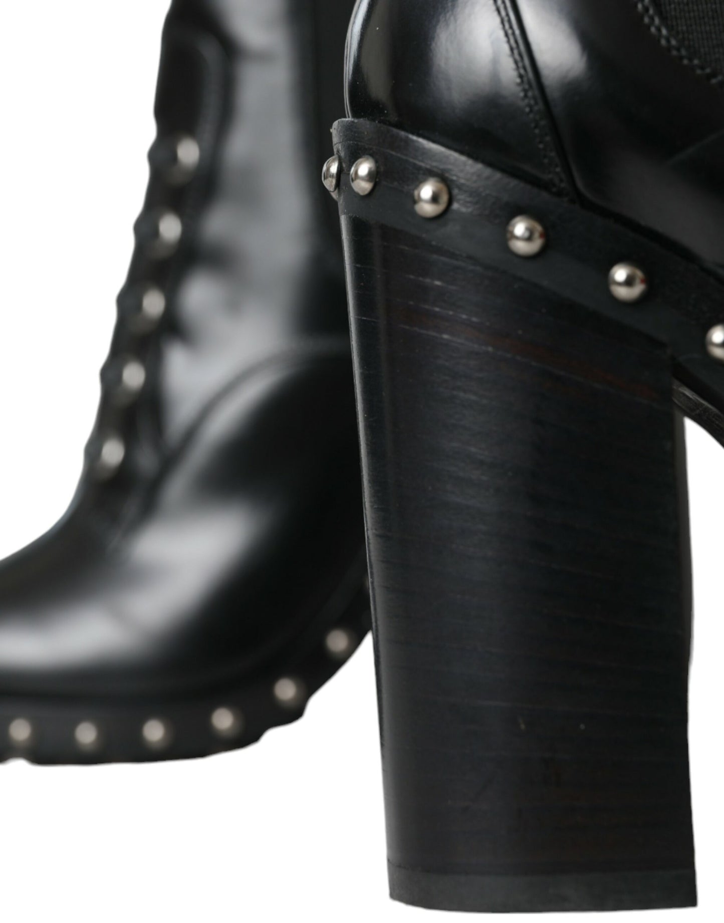 Black Leather Studded Lace Up Boots Shoes