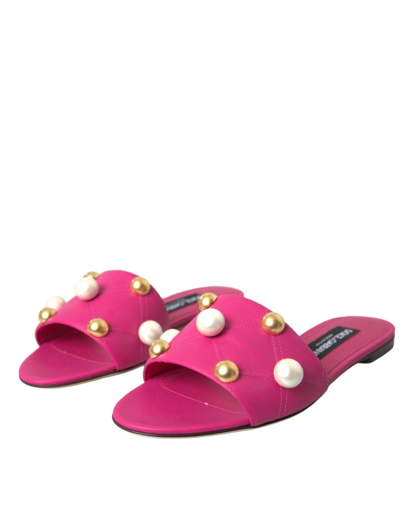 Pink Embellished Leather Flats Sandals Shoes