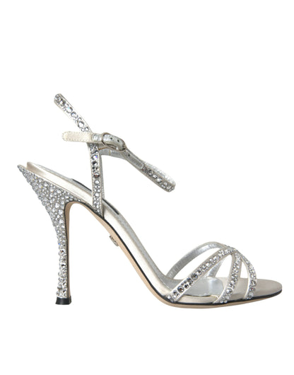 Silver Viscose Crystal Heels Sandals Shoes