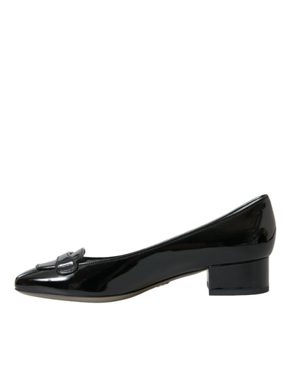 Dolce & Gabbana Black Patent Leather Block Heels Pumps Shoes