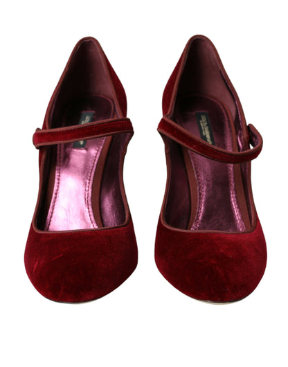 Red Velvet Gold Crystals Heels Mary Jane Shoes