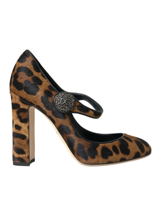 Brown Leopard Calf Hair Mary Jane Pumps Shoes