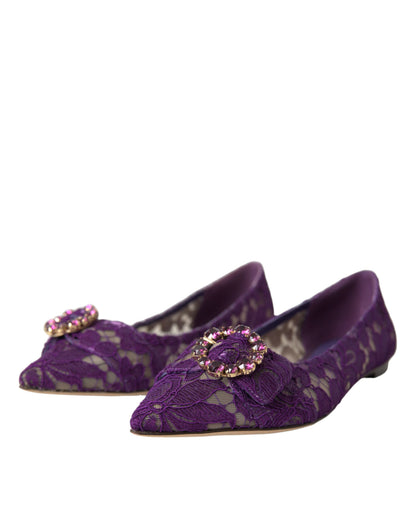 Purple Taormina Lace Crystal Loafers Shoes