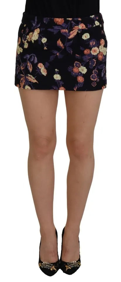 Dsquared² Black Floral Embroidery Mid Waist A-line Mini Skirt