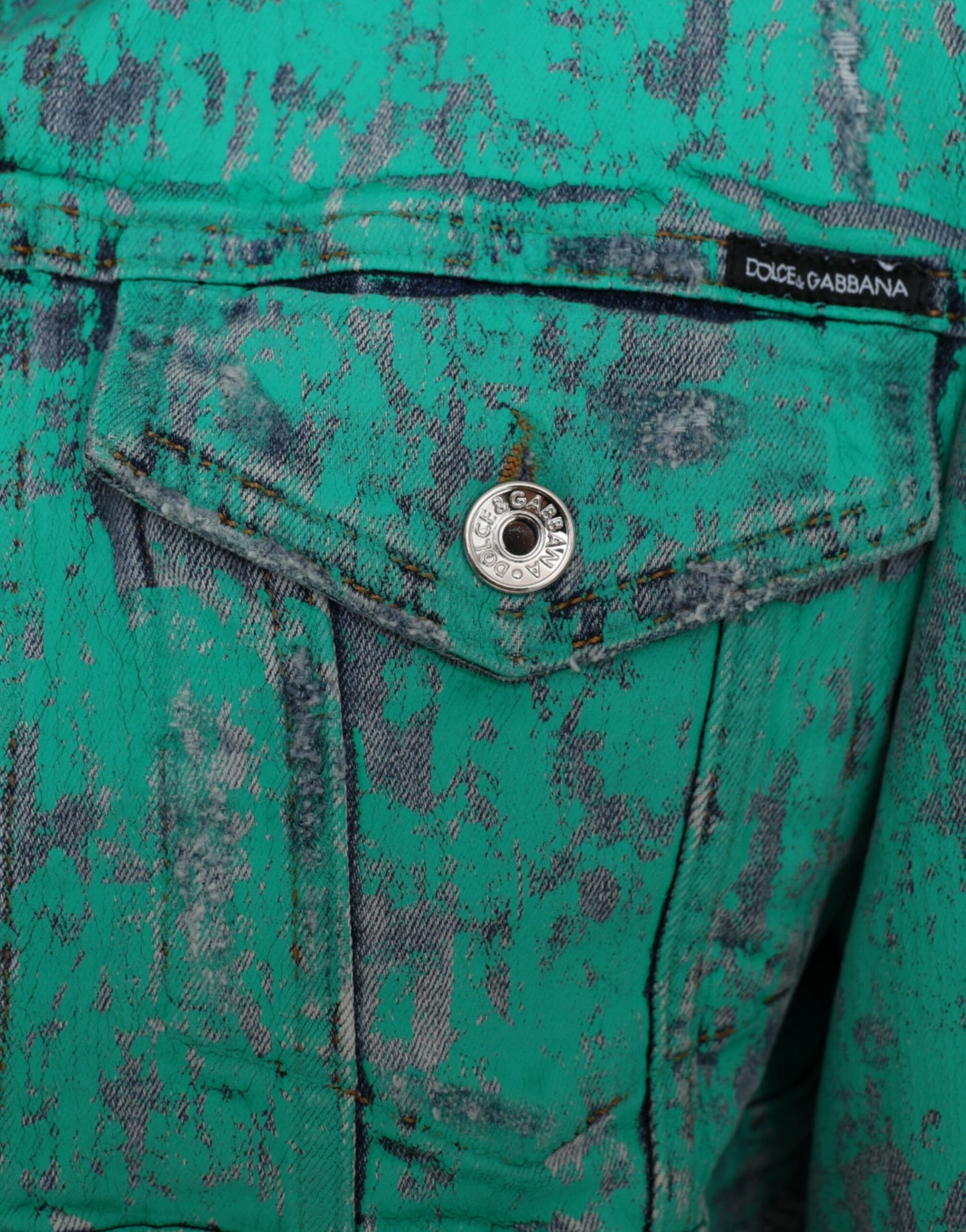 Dolce & Gabbana Green Cotton Tie Dye Cropped Cropped Denim Jacket