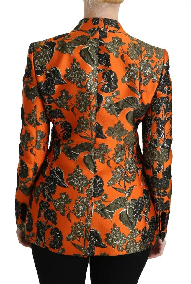 Orange Floral Brocade Coat Blazer Jacket