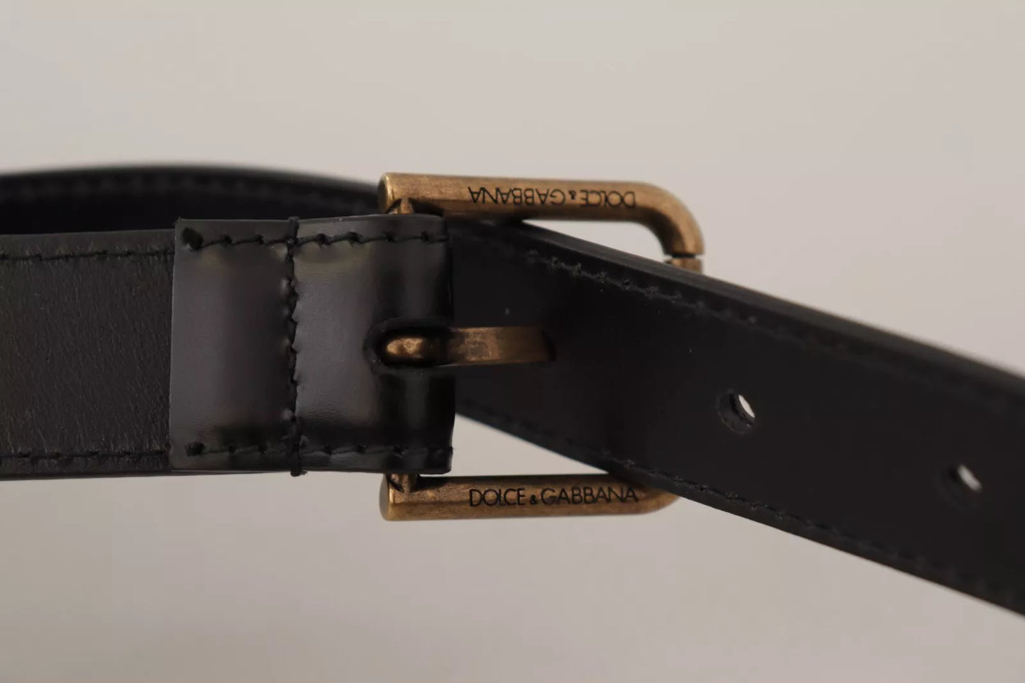 Dolce & Gabbana Black Classic Calf Leather Vintage Metal Buckle Belt