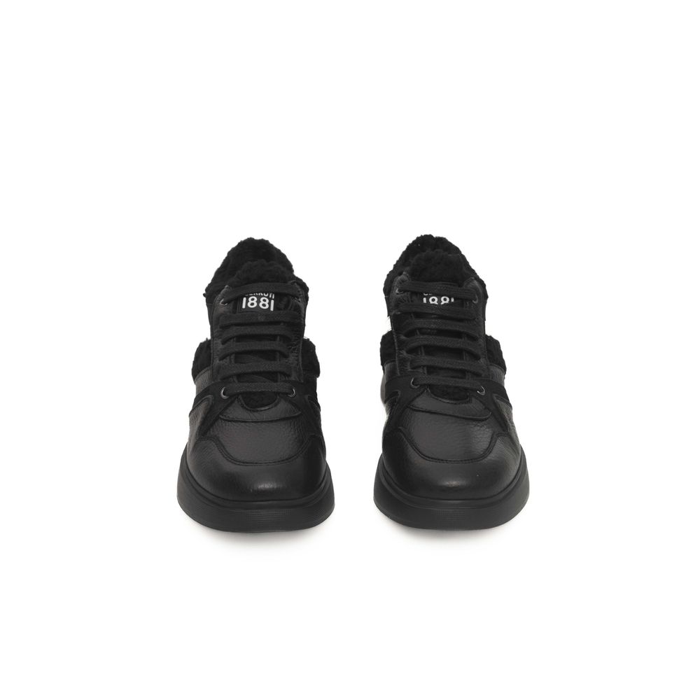 Black Leather Women Platform Sneaker