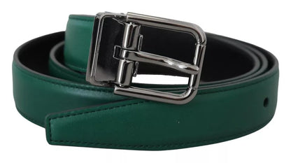 Dolce & Gabbana Green Calf Leather Silver Tone Metal Buckle Belt