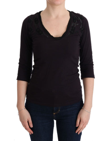 T-shirt col V en coton violet