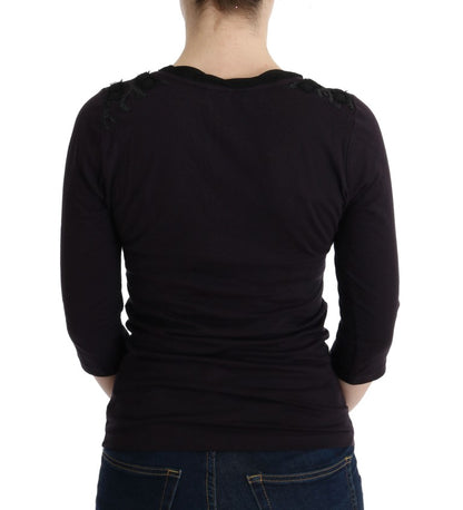 T-shirt viola in cotone con scollo a V