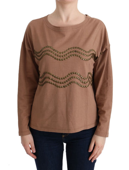 Maglione borchiato in cotone marrone