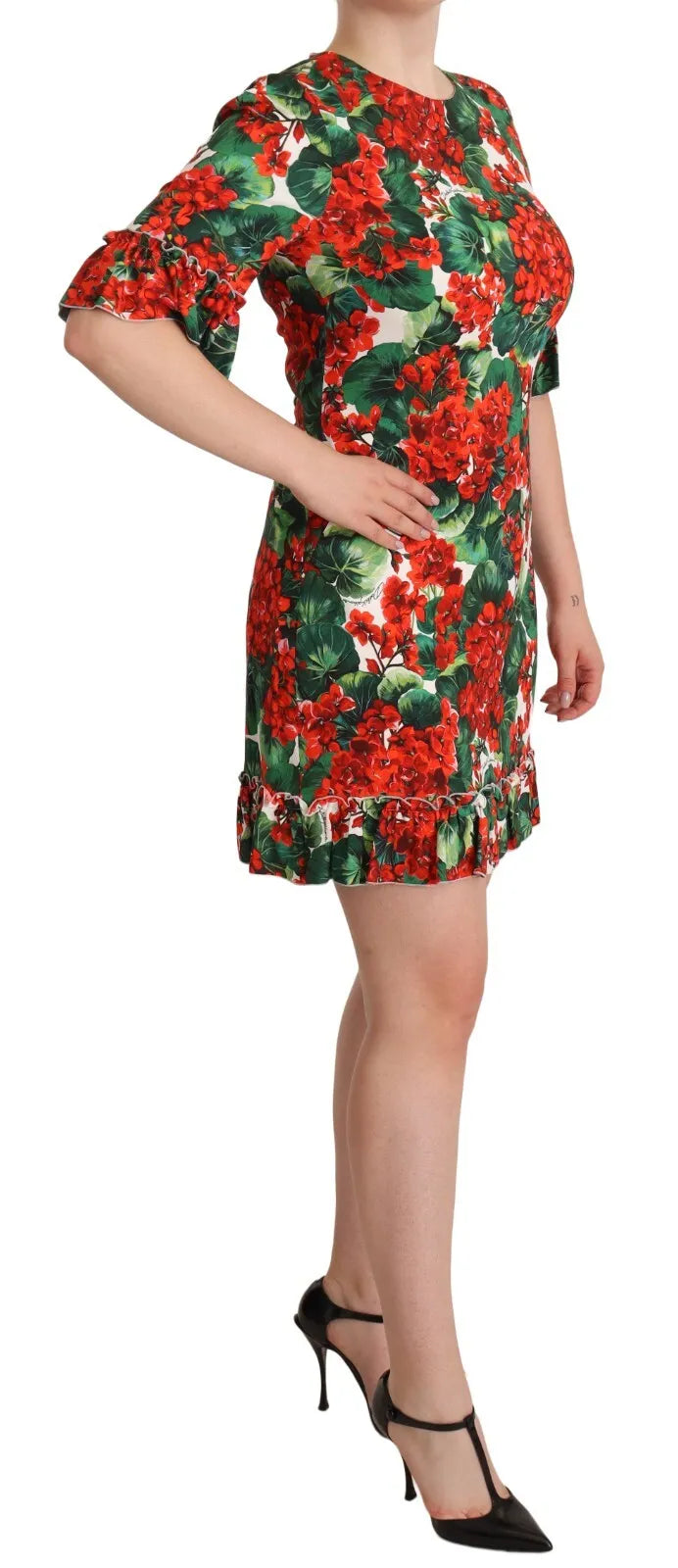 Dolce & Gabbana Red Green Portofino-Print Poplin Midi Dress