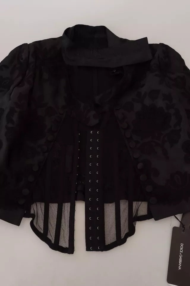 Dolce & Gabbana Black Lace Sheer Corset Organza Silk Jacket