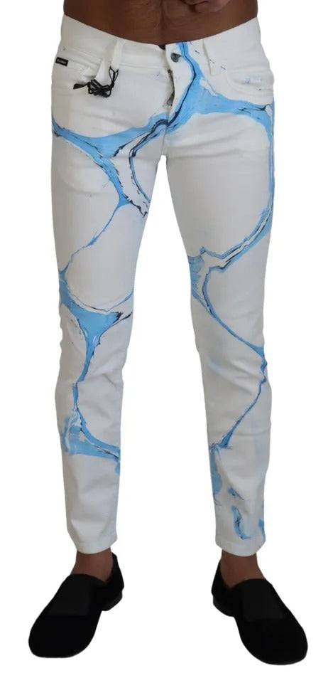 Dolce & Gabbana White Blue Cotton Skinny Denim Jeans