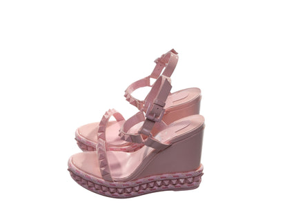 Pyraclou 100 Rosy Pink Studded Patent Leather High Heel Wedge Sandals