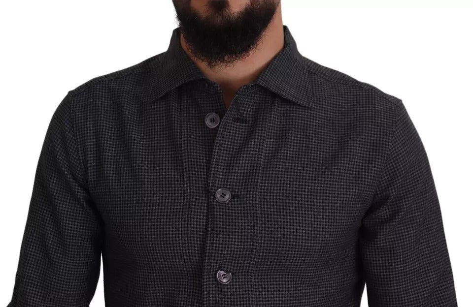 Dolce & Gabbana Black Gray Checkered Long Sleeves Collared Casual Shirt