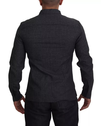 Dolce & Gabbana Black Gray Checkered Long Sleeves Collared Casual Shirt