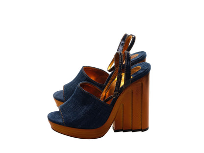 Mira Colunata 120 Navy Blue Denim and Galvanized Heel Wedges