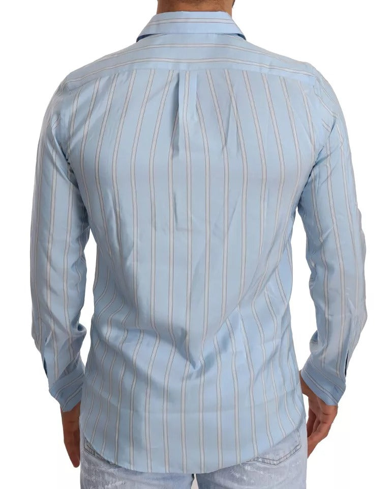 Dolce & Gabbana Blue Striped Silk Formal Dress MARTINI Shirt