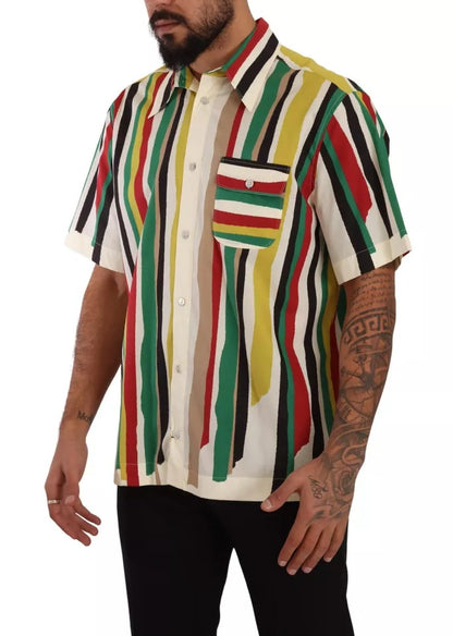 Dolce & Gabbana Multicolor Striped Short Sleeve Cotton Shirt