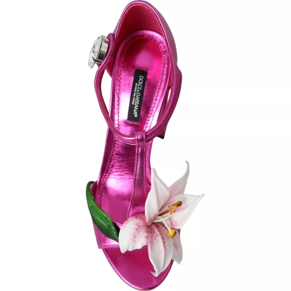 Fuchsia Flower Crystals Heels Sandals Shoes