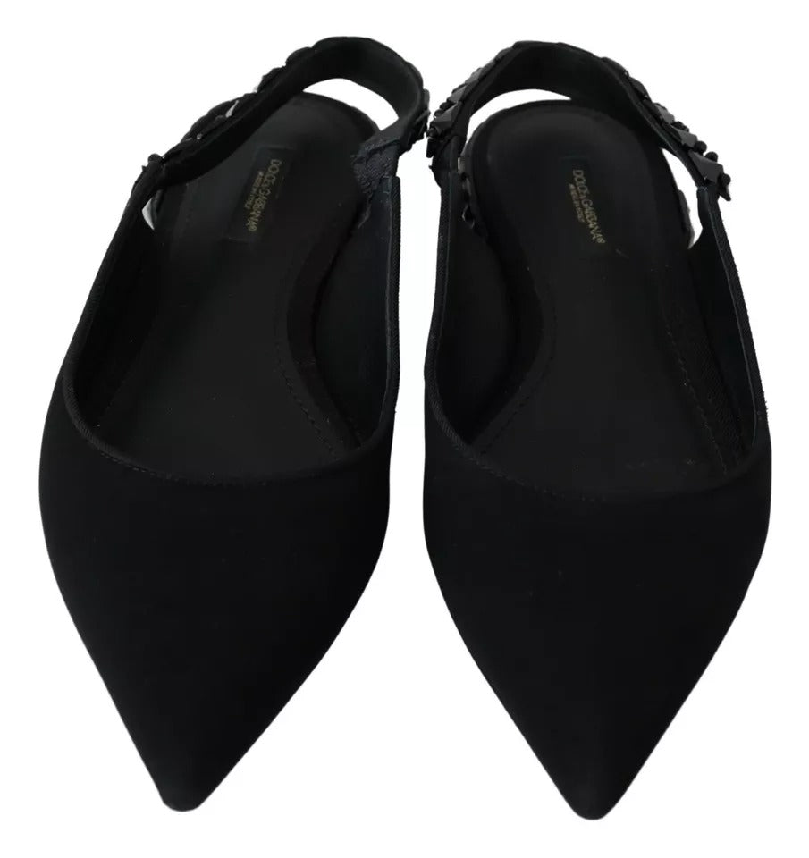 Black Flats Crystal Slingback Charmeuse Shoes