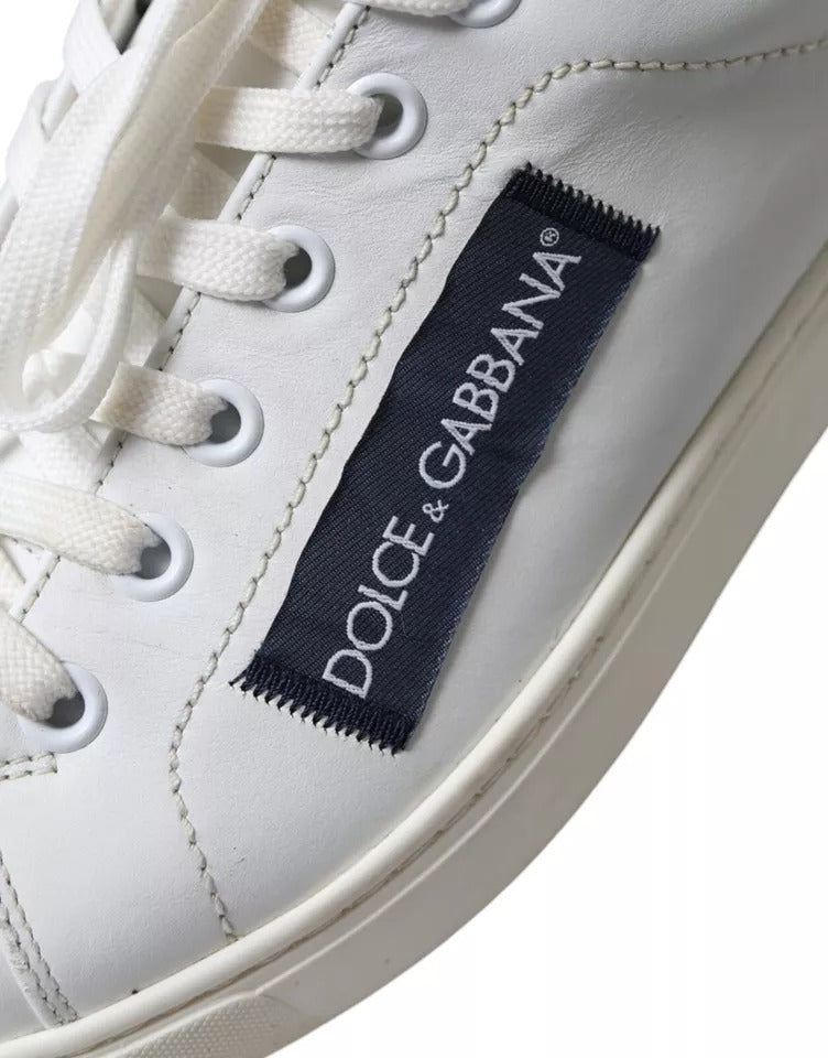 Dolce & Gabbana White Black Leather Low Top Sneakers Portofino Shoes