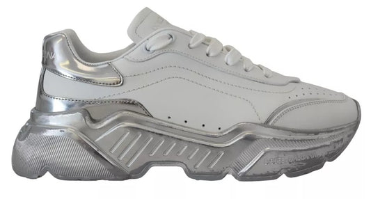 White Silver Leather Daymaster Sneakers Shoes