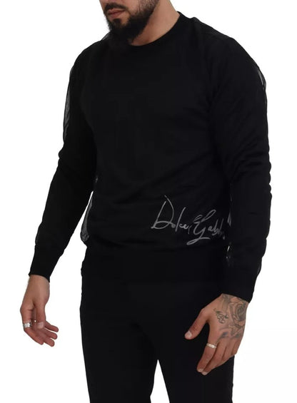 Dolce & Gabbana Black Polyester Crewneck Men Pullover Sweater