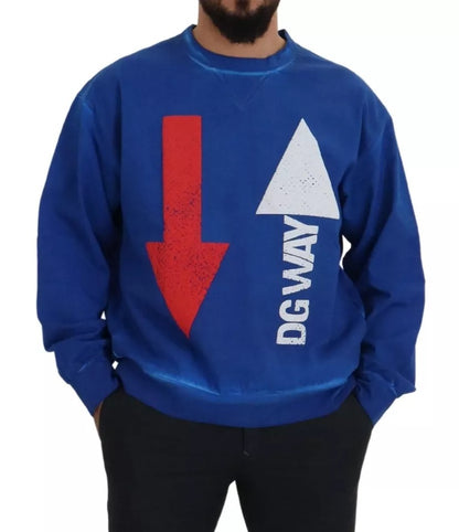 Dolce & Gabbana Blue DGWAY Cotton Crewneck Pullover Sweater